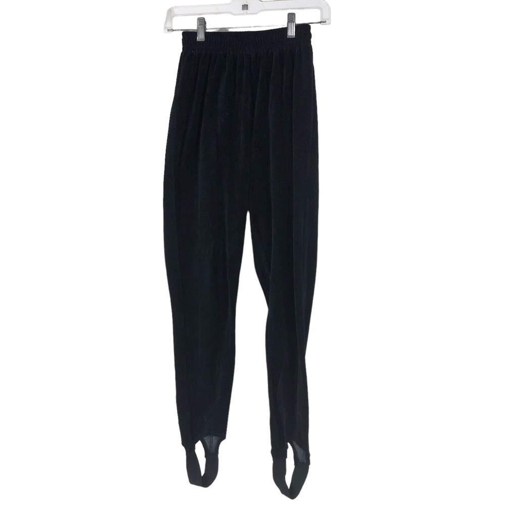 Vintage 1990s Velour Stirup Pants, Elastic Waist, Soft, Stretchy, Black SZ 5